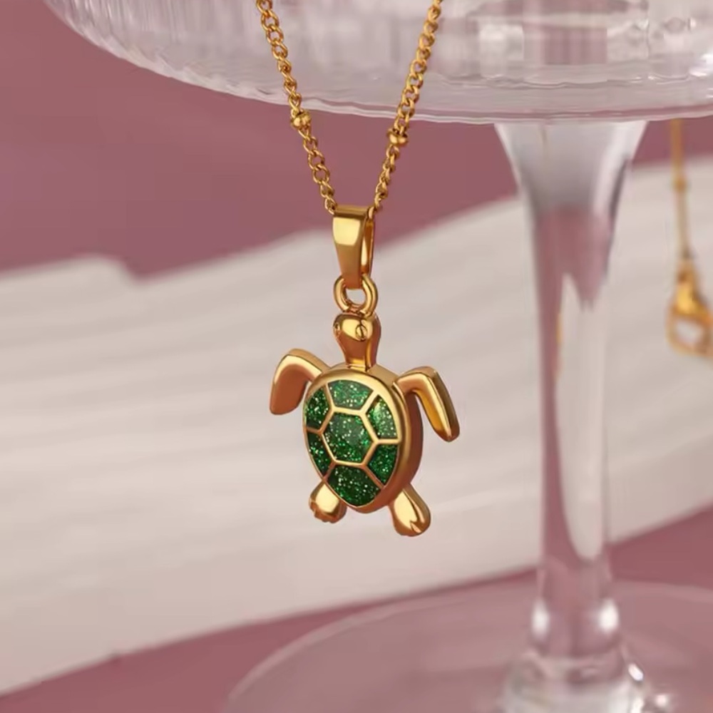 Gold Filled Green Turtle Necklace